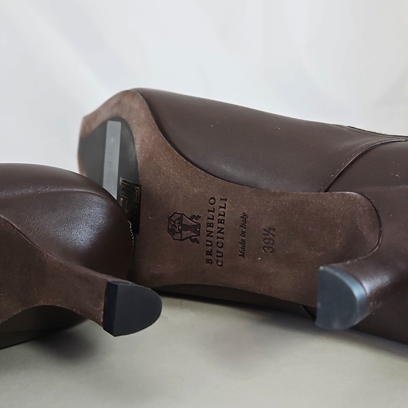 NEW Brunello Cucinelli Leather Monili Comma-Heel Ankle Boots Size 39.5 - Picture 13 of 16